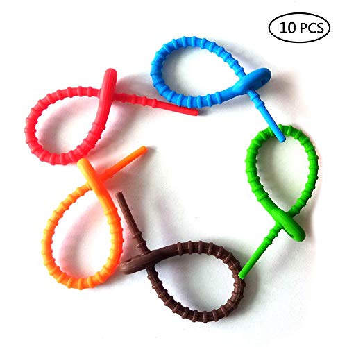 Pawaca Reusable Silicone Cable Tie Wraps - Set of 8, Colorful Multi-Use Bag Clip Management Zip 7 Inch Wire Ties for Offices, Kitchens, Garages, Dorm Rooms