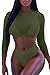 Meyeeka Mesh Long Sleeve Rash Guard Swimsuits 3 Pcs Bikini Swimwear for Women L Army Green