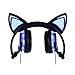 Qiwoo Kids Headphones with Cat Ear USB Rechargeable Adjustable LED Light Up Wired Over Ear Headphones 85dB Volume Limited Compatible for iPad Tablet for Easter Theme Party Favor (1-Black)