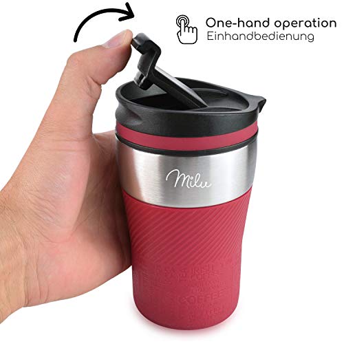 Milu Thermobecher Kaffee to go - 210ml - 100% Auslaufsicher â Isolierbecher, Kaffeebecher, Trinkbecher aus Edelstahl - Autobecher doppelwand Isolierung - Travel Mug (Rot) – Bild 5