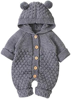 Vicbovo Clearance Newborn Baby Sweater Romper Clothes Infant Winter Warm Knit Long Sleeve Jumpsuits Hooded Jackets Coats