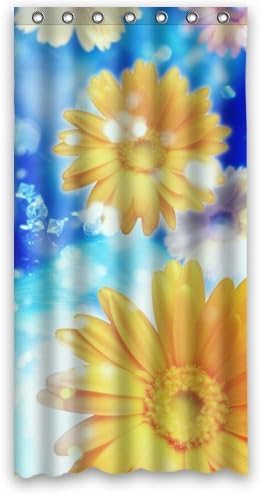 36"(Width)x 72"(Height) Yellow Daisy Flower Blue Happy Faces Standard Waterproof Shower Curtain - 100% Polyester