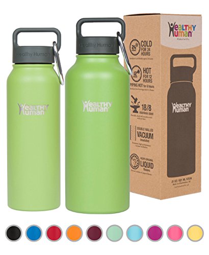 Healthy Human Water Bottles - Cold 24 Hours Hot 12 Hours. Vacuum Insulated Stainless Steel Double Walled Thermos Stein Flask with Carabiner & Hydro Guide