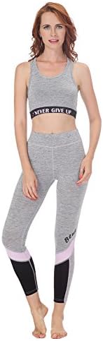 Women's Fitness Crop Top Patchwork Sport Bra Sports Trousers Athletic Gym Workout Fitness Yoga Leggings Pants 2 Pieces Casual Sweatsuit Set (XXL, Pink)