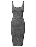 Made by Emma Women's Casual Basic Square Neck Striped Sleeveless Body-Con Midi Dress