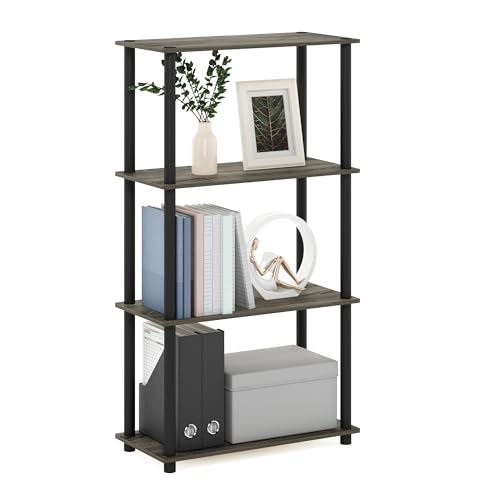 Furinno TURN-N-TUBE Storage Shelves, 4-Tier Toolless Book Shelf, Corner Shelf, Toolless Open Shelves, for Organization and Storage, Living Room, Garage, Home Office, French Oak