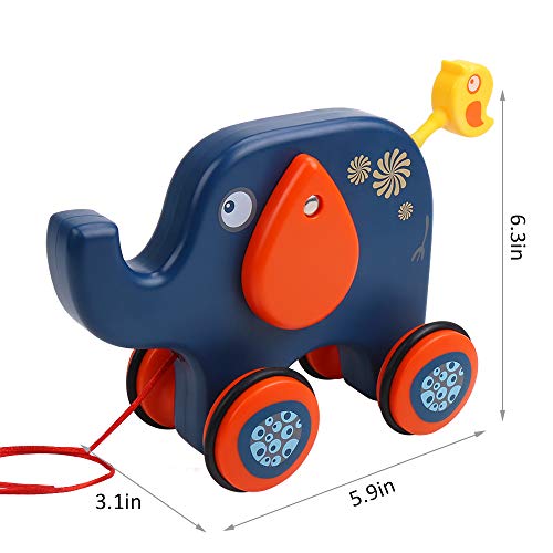 image for Flantor Pull Along Toy Elephant for Toddler Baby , Push and Pull Toys 