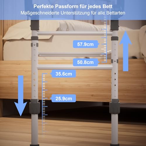 SANEWE Sponda Letto Anziani,Sponde per letto Anziani con borsa Supporto Regolabile in Altezza Pieghevole,Maniglia Antiscivolo,Luce con Sensore di Movimento,Adatto a Qualsiasi letto,Portata 160 kg