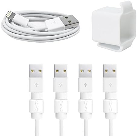 iPhone Charging Accessories Kit: Charger Keeper + Apple Genuine Original Lightning to USB Cable + Lightning Saver Protector Set, White