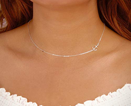 image for HotMixCold Small Sideways Anchor Necklace, Delicate Anchor Pendant Nec