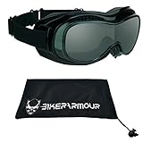Motorcycle Safety Goggles Over Rx Prescription Glasses, Black Frames, Dual Foam