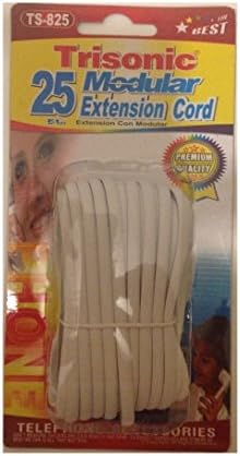 Trisonic Trisonic25ftcbla Telephone Extension Cord Phone Cable Foot, 25', White, 2-Pack