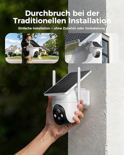 2K Überwachungskamera Aussen Solar Akku, Kabellose, 2,4GHz