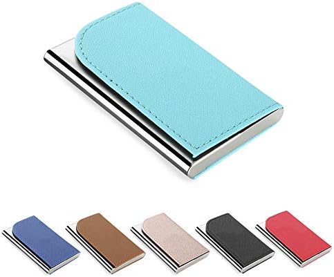 Business Card Holder Luxury PU Leather Case Matte Finish Stainless Steel Prevent Fingerprints Wallet for Women and Men