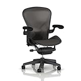 Herman Miller Aeron Tilt Limiter Task Chair, Adjustable Vinyl Arms, Graphite Frame / Carbon Classic Pellicle, Size B (Medium) (Renewed)