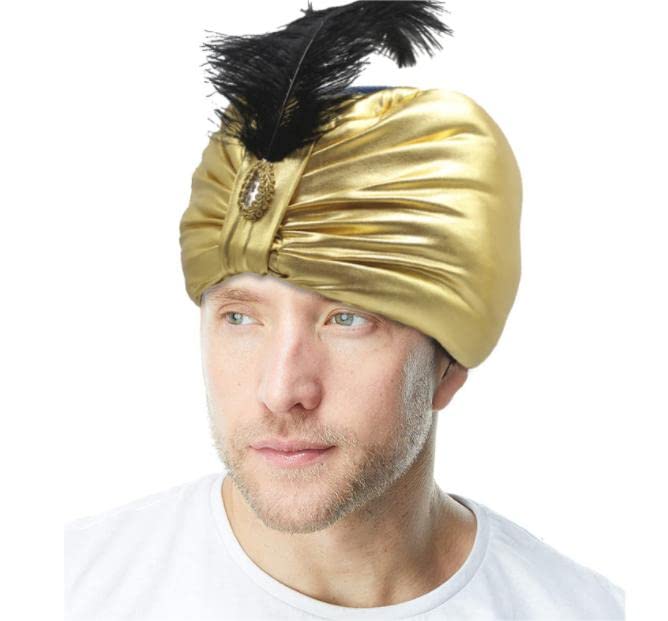 Sultan Hat Turban Halloween Fancy Hat Sultan Headpiece Headwear Indian Feather Hat Arab Hat Pleated Prince Hat with Feather King Cosplay Hat Carnival Feather Headdress Halloween Party Funny Hat