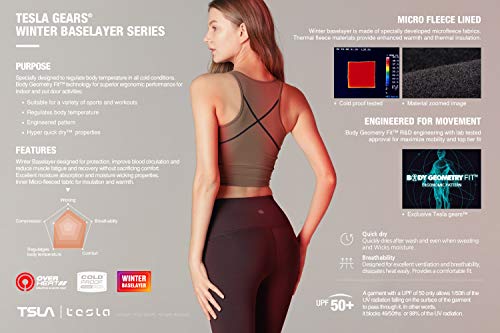 Tesla TM-XUL84-KLB_Medium Winter Thermal Running Fleece Lined Pants Cycling Tights w Rear Pocket XUL84