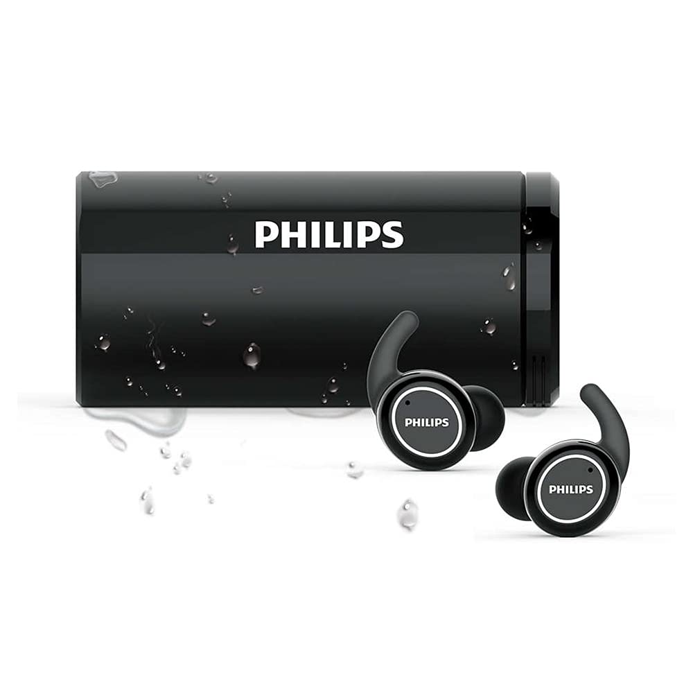 Philips Audio in-ear sports headphones ST702BK/00 true wireless headphones (Bluetooth, 18 hours’ battery life, UV cleaning charging case, waterproof IPX5, sweat-proof) black, One Size