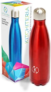  Kitchiteria Red Insulated Stainless Steel Water Bottle - Best For Cold and Hot Drinks - Keeps Temperature 12 to 24 Hours - Double Walled - Sweat Proof - Leak Proof - 100% BPA Free-Makes a Great Gift