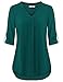 Youtalia Ladies Tunic Tops 3/4 Sleeve, Womens Fall Cuffed Sleeve V Neck Office Shirt Pleated Curved Hem Business Casual Tops Blouse (Large, Dark Cyan)