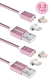 Smart&Cool 5 Feet Gen4 Nylon Braided Two-Mode Magnetic Charging & Data Transfer Cable Compatible with Phones and Tablets with Micro-USB and i-Product Interface(3.3ft-Rose Gold Twin Pack)