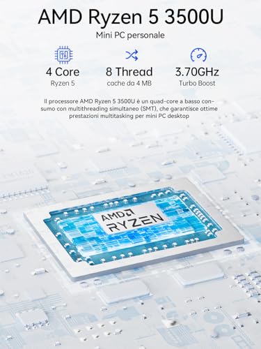 GMKtec Ryzen Mini PC - AMD Ryzen 5 3500U (4C/8T, 4.5GHz, Beats 4300U//N150/N95) | NucBox G10 | 16GB DDR4 + 256GB SSD | Win 11 Pro | WiFi 5, USB 3.2, USB-C, BT 5.0 | Mini computer for office and use