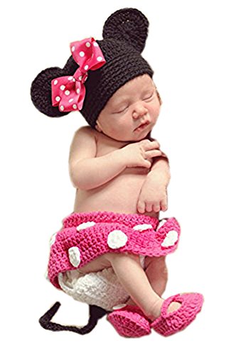 Pinbo Baby Photography Prop Cute Minnie Mouse Knitted Crochet Hat Dress Diaper Shoes