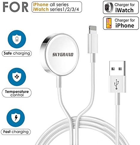 Updated Version Watch Charger Magnetic Cable for iWatch 5/4/3/2/1, 2in1 Wireless Charging Cable Compatible with Apple Watch Series 5/4/3/2/1 and iPhone11/11 Pro/11 Pro Max/XR/XS/XS Max/X/8/8P/7/7P