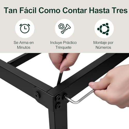 OSLIFE Base Cama Individual，18 Pulgadas de Altura ，Espacio de Almacenamiento Debajo de la Cama, con Agujeros en el Cabecero，Hierro Metálico Camas，Fácil de Montar, con Gran Capacidad de Carga