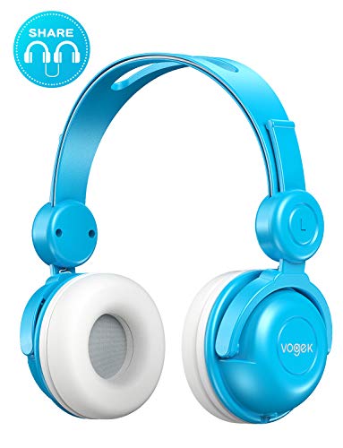 Kids Headphones, Vogek Wired On-Ear Child Headphone Headset with Mic, HD Sound Sharing Function and 85dB Volume Limited Hearing Protection for Phone Tablet PC Kindle (Blue)