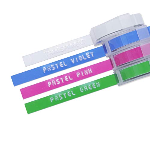 MoTEX Refill Tape for Embossing Label Maker, Pastel Color Tapes 4 Rolls, 3/8-Inch (Clear, Green, Violet, Pink) - Thumbnail 2