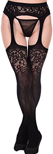 MorningGo Women's Sexy Floral Lace Garters High Waisted Pantyhose Garter Belt Stockings