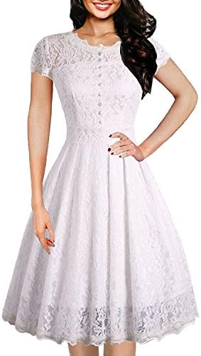 VENFLON Women’s Cap Sleeve A-Line Dress Lace Wedding Party Dress 0011-AYS (L, white)