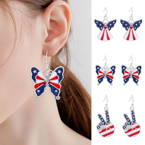 American Flag Earrings 4th of July Patriotic Dangle Earrings Star Drop Earrings for Women Girls Independence Day Gift Accessories