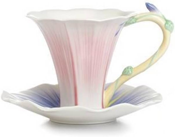 Retired Franz Porcelain Les Jardin Morning Glory Flower Cup/Saucer in Adorable Treasures Gift Box