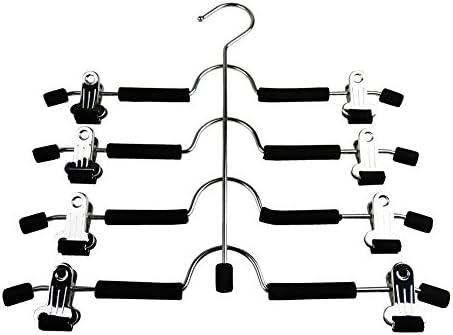 ReSkirt Organizer | Ultra Space Saver 4-Tier Closet Hanger with Durable Solid Chrome Metal Frame and Protective Non Slip Black Sponge Add-On Clip Organizer | Excellent for Skirt Dress Trouser | 1303.1