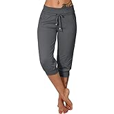 Bwogeeya Womens Capri Yoga Pants Loose Drawstring Pajama Pants Lounge Joggers Pants with Pockets