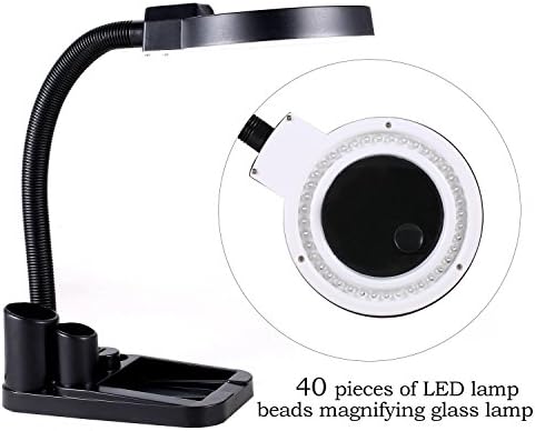 Meharbour 40 LED 5 X 10X Stand Magnifier Illuminated Black Magnifying Glass Desk Lamp Light, Portable Desktop Gooseneck Reading Sewing Crafts Jewelers Magnifying Lamp (US STOCK)