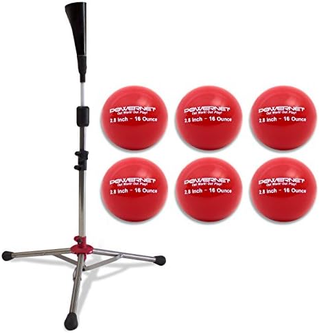 Powernet 年末年始大決算 野球ソフトボールプロ ヘビーバッティングティー 6 5ポンド レッドウェイトトレーニングボール バンドル 高さ調節可能 27 5インチ 44インチ ヒッティングドリル 6パック コーチングエイド