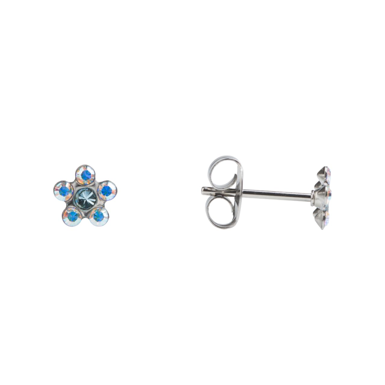 Studex Sensitive Regular AB and Aquamarine Crystal Daisy Silver Coloured Stainless Steel Stud Earrings 5mm Setting