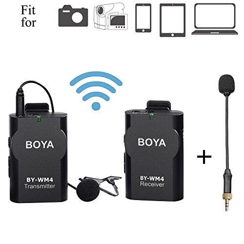 BOYA BY-WM4 Lavalier Wireless Microphone System with Gooseneck Interview Mic BY-UM2 for IOS Smartphone iPad Tablet DSLR Camera Sony RX0 Camcorder Broadcast Podcast Youtube Lecture Classroom