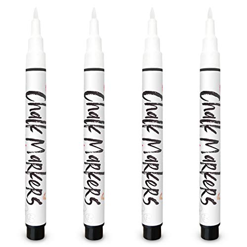 Extra Fine Tip White Chalk Markers 1mm Nib Pack of 4 Chalk Pens