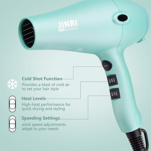 JINRI 1875W Hair Dryer Salon Grade Negative Ionic Blow Dryers Light