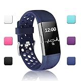 POY Replacement Bands Compatible for Fitbit Charge 2, Adjustable Breathable Wristbands with Air Holes Straps, Small Blue 1PC
