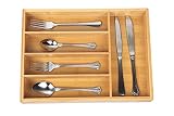 Bamboo Wooden Cutlery Drawer Organizer with 5 compartments,Durable Utensil Tray,Nice and Flatware Drawer Divers