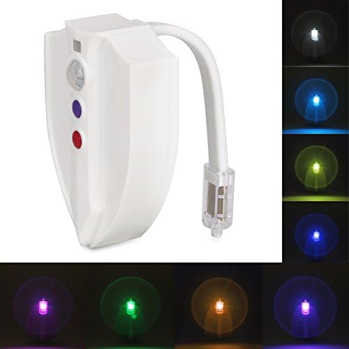 FISHBERG Motion Activated Led Night Light Sensor Gelow Toilet Bowl Light with UV-C Sterilize Light Kills Mold Bacteria Germs and Viruses Waterproof 8 Colors Changing (White case)