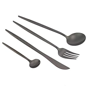 Huishoudelijk bestek Sets 304 roestvrijstalen lepel Vork Titanium Plating Zwart servies Bestek