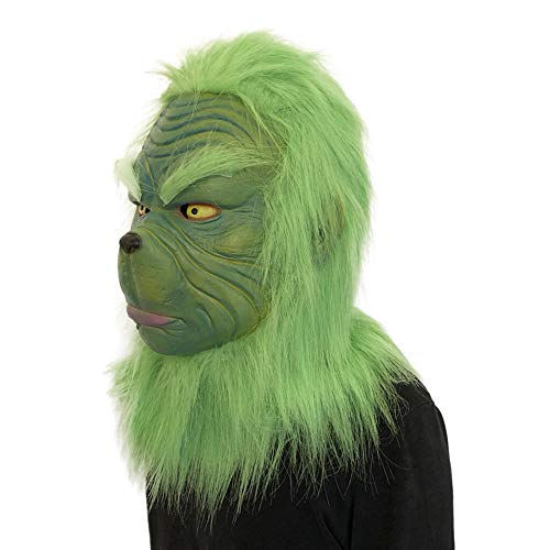 Hisoul Scary Party Mask Melting Face Latex Costume Collectible Prop Cosplay Grinch Mask with Green Fur for Any Occasion, Theme Party, Birthday Party, Masquerade Party - Shipped from US ( A)