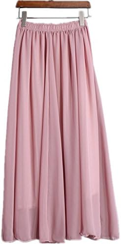 Season Show Women's Multicolor Elastic Pleated Retro Maxi Chiffon Long Skirt 06 Coral S