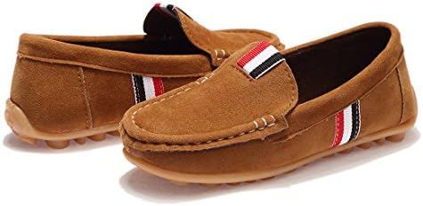 WQINSHOE Girls and Boys Cute Suede Slip-on Loafers Casual Dress Shoes Brown 35